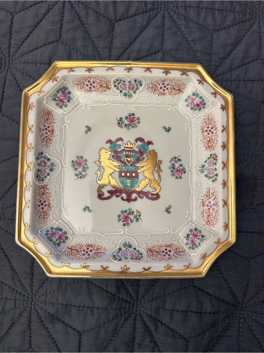 Vintage Edme Samson Porcelain Armorial Heraldic Square Plate Andrea By Sadek